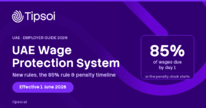 UAE Wage Protection System 2026 guide: 85% of wages due by day 1, effective 1 June 2026, by Tipsoi