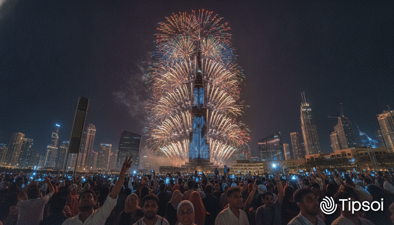 New Year fireworks over the Dubai skyline welcoming 2027 | Tipsoi