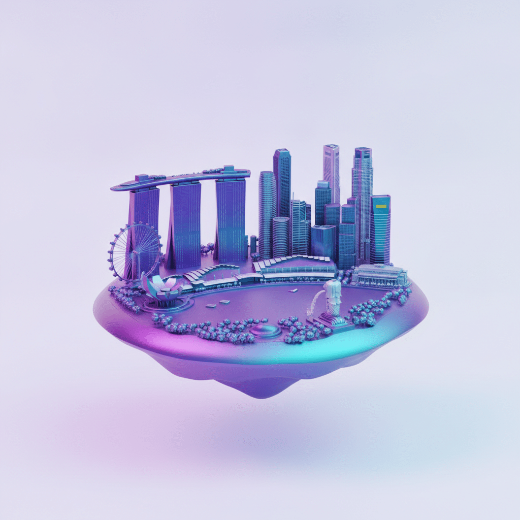 Singapore skyline 3D illustration - Marina Bay Sands, Singapore Flyer and CBD - Tipsoi HR and attendance software Singapore