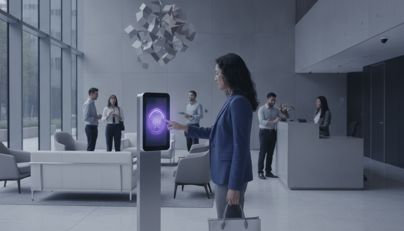 Employee clocking in at a biometric attendance terminal in a Singapore office