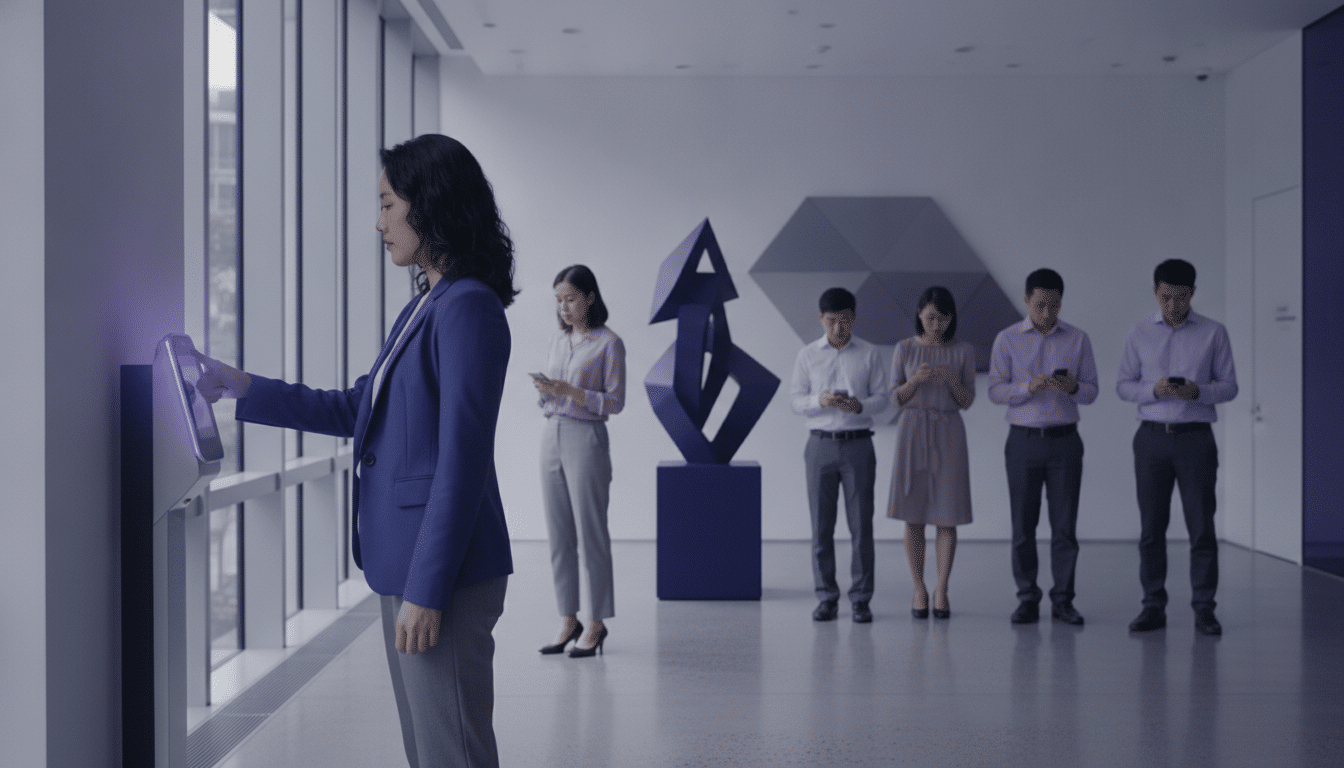 Employee clocking in at a biometric attendance terminal in a Singapore office