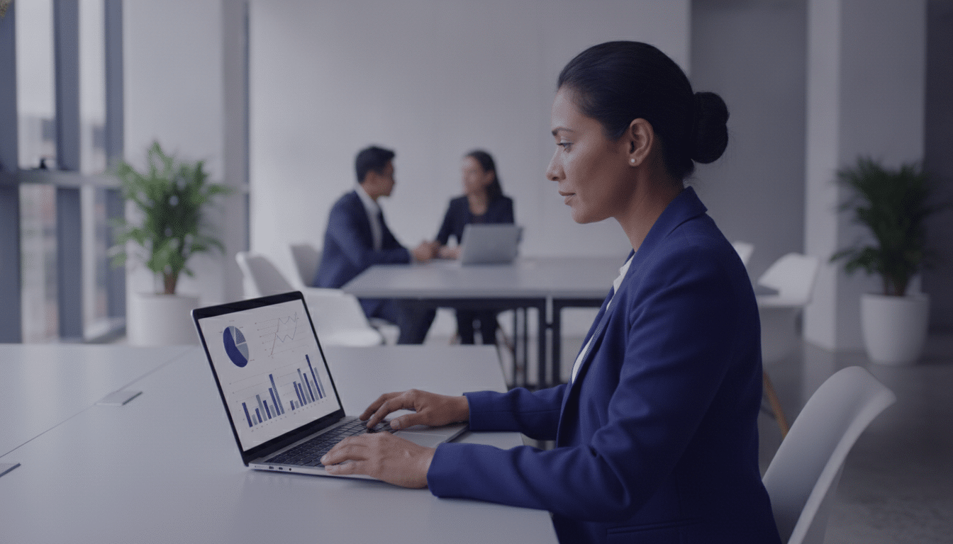 Payroll executive checking CPF contributions in a Singapore office