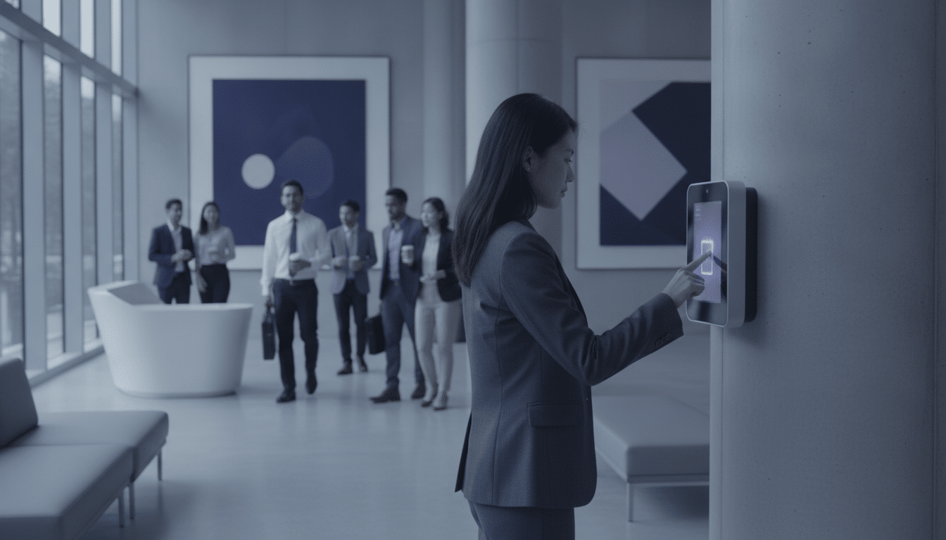 Employee clocking in at a biometric attendance terminal in a Singapore office
