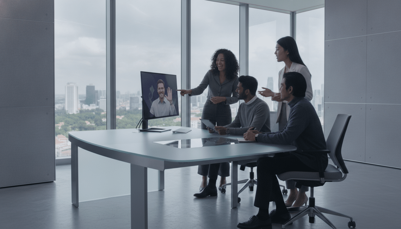 Hybrid tech team working in a Singapore office