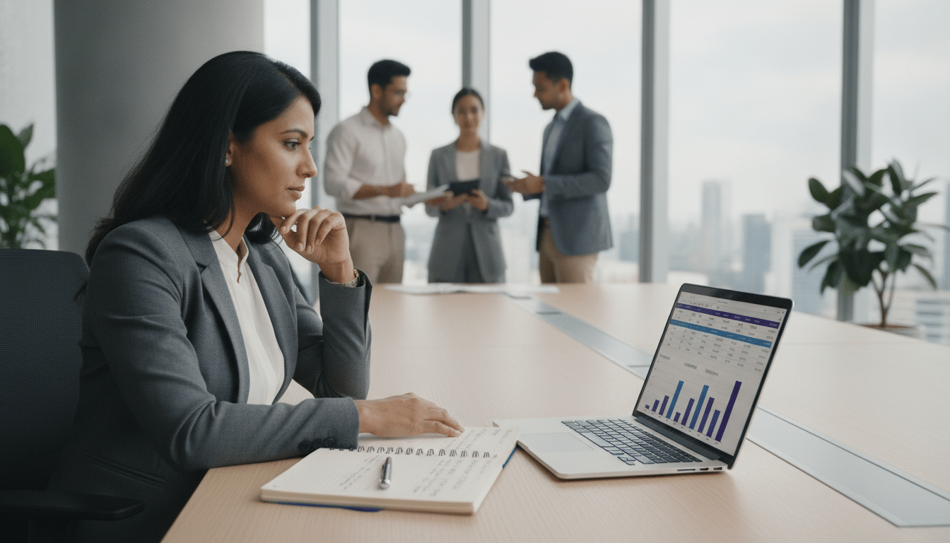 Finance manager comparing software costs in a Singapore office
