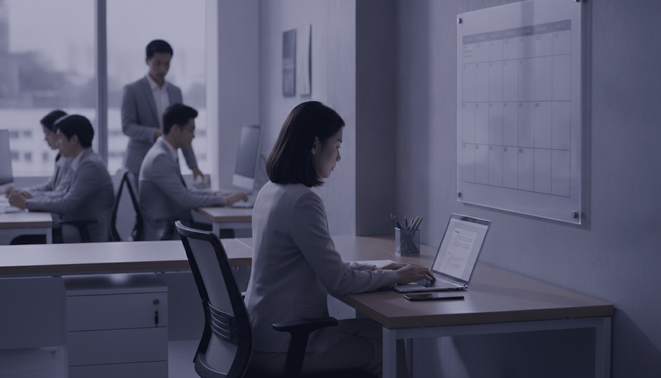 HR manager approving a leave request in a Singapore office