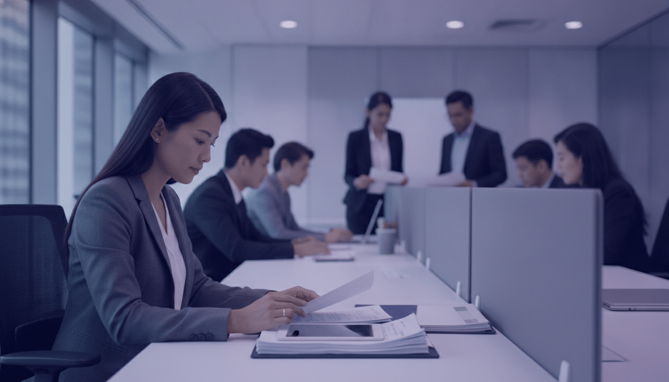 HR manager reviewing employment compliance documents in Singapore