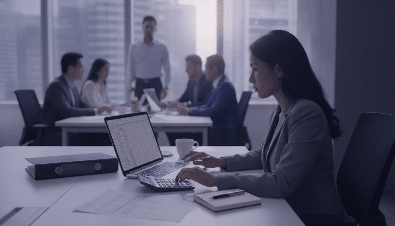 Payroll executive working on monthly salaries in a Singapore office