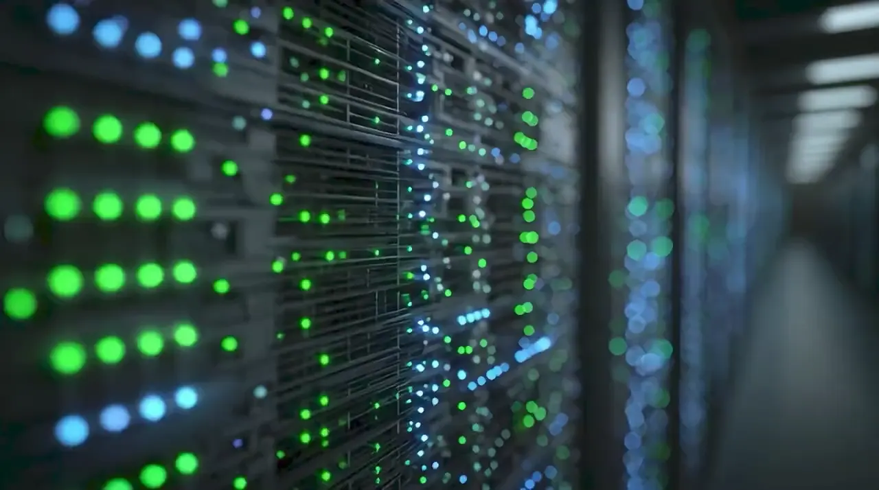 Server racks in a data centre aisle