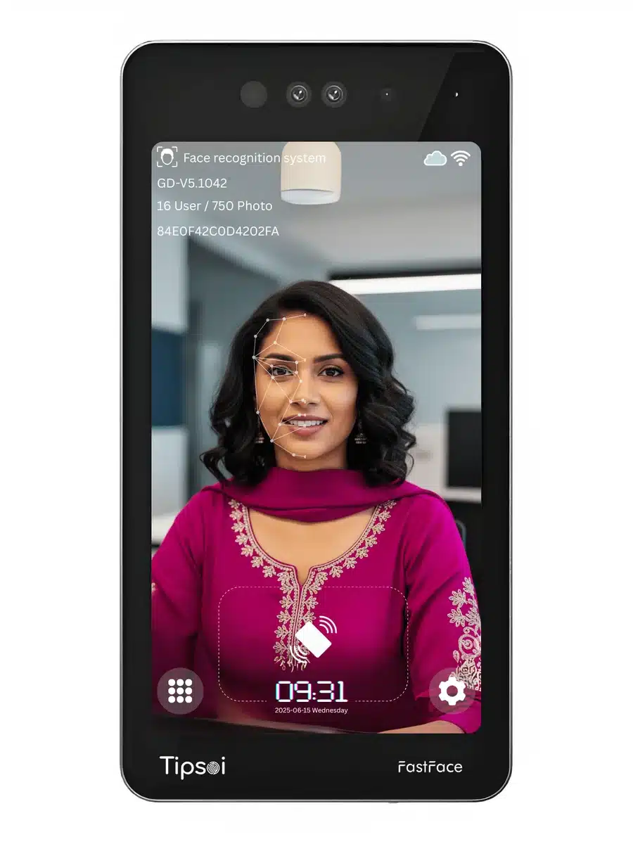 Tipsoi FastFace 8 FTC reader with the screen in English